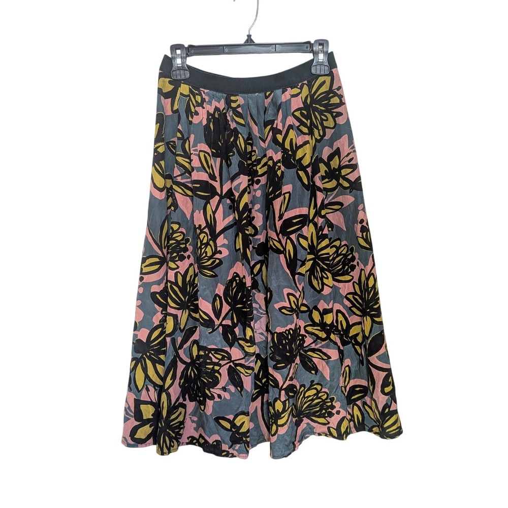 Weekend Max Mara Floral Silk Cotton Cottagecore Garden Midi Skirt Green Size 8